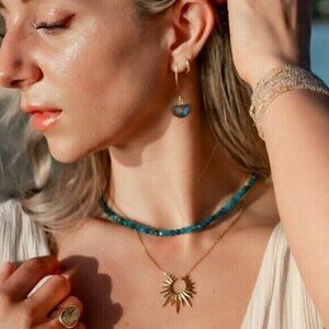 Stunning Gemstone Dangle Earrings Labradorite Earring WATERPROOF Gold Threader